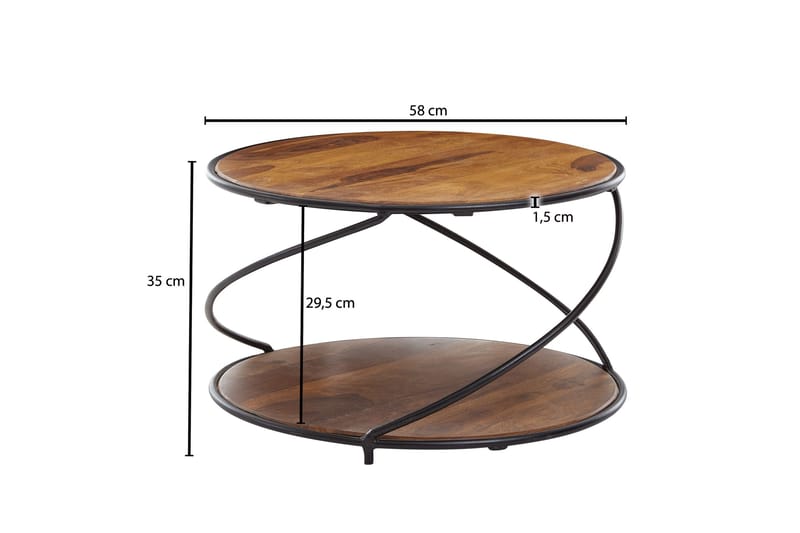 Wilhem 58 cm Rundt Sofabord med Hyller i Eik - Brun - Møbler - Bord - Sofabord