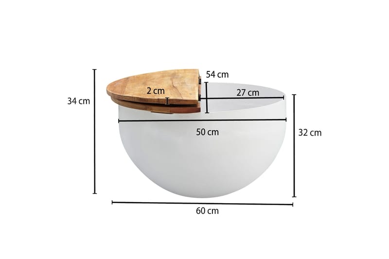 Willowdale Rundt Salongbord 60 cm i Metall med Treplate - Hvit - Møbler - Bord - Sofabord