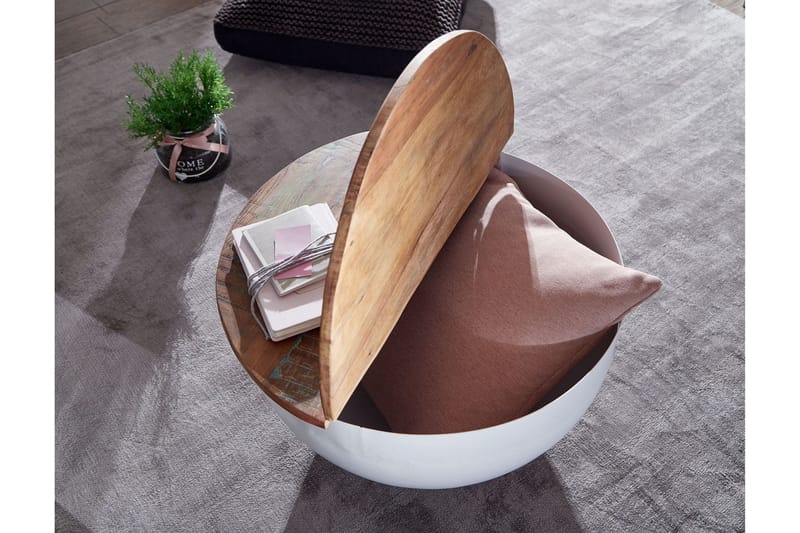 Willowdale Rundt Salongbord 60 cm i Metall med Treplate - Hvit - Møbler - Bord - Sofabord