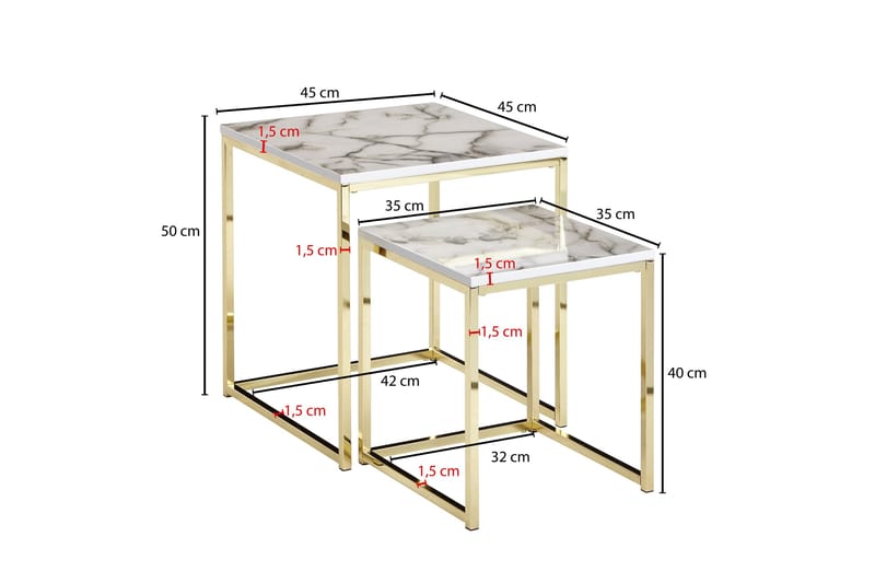 Willowdale Settbord 45 cm - Hvit / grå / gull - Sofabord - Settbord
