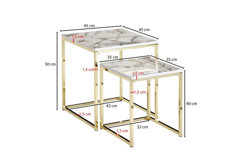 Willowdale Settbord 45 cm - Hvit / grå / gull - Møbler - Bord - Sofabord
