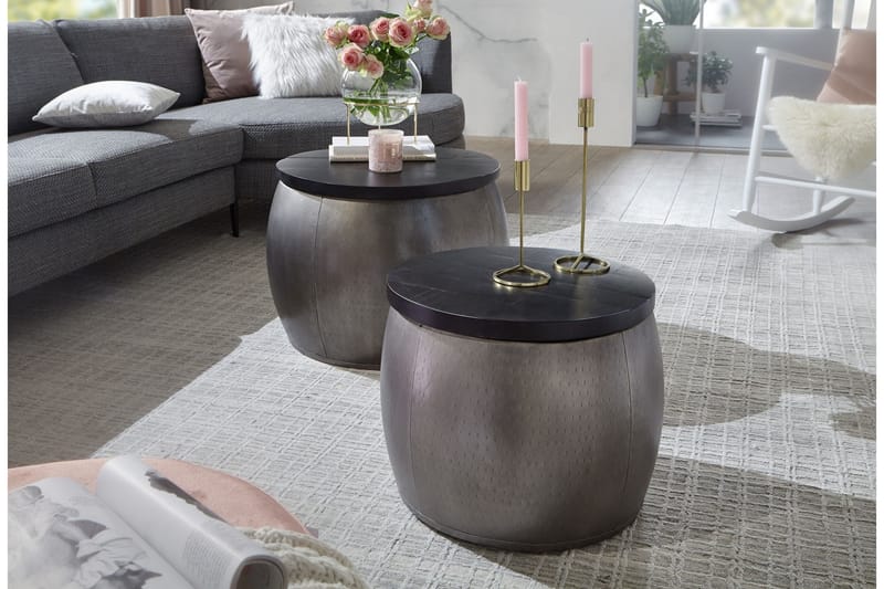 Willowdale Settbord 55 cm Rundt 2 Bord - Sølv/Svart - Møbler - Bord - Sofabord
