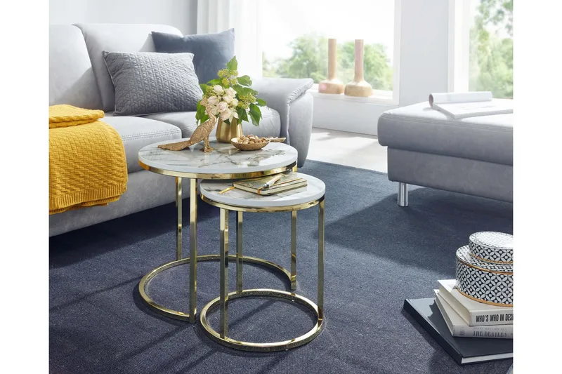 Willowdale Settbord 80 cm Rundt - Hvit/Grå - Møbler - Bord - Sofabord