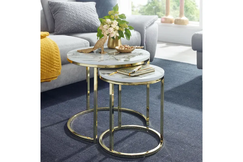 Willowdale Settbord 80 cm Rundt - Hvit/Grå - Møbler - Bord - Sofabord