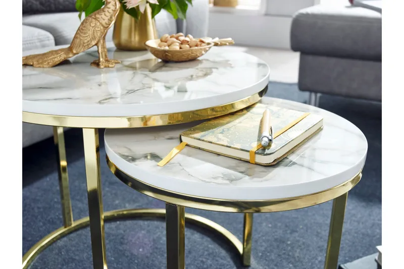 Willowdale Settbord 80 cm Rundt - Hvit/Grå - Møbler - Bord - Sofabord