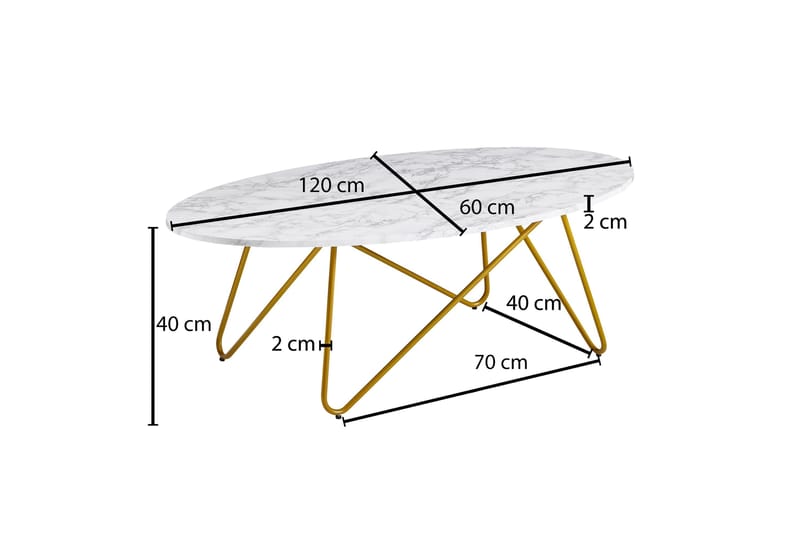 Willowdale Sofabord 120 cm Ovalt - Hvit/Gull - Sofabord