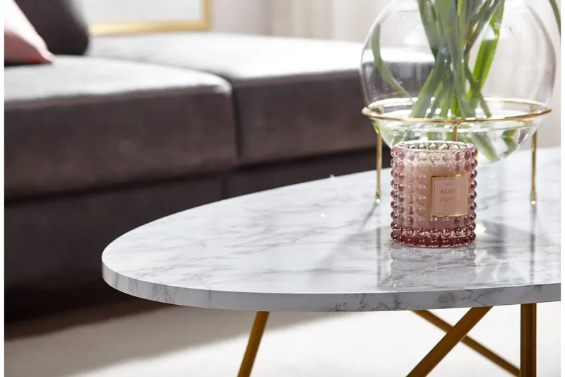 Willowdale Sofabord 120 cm Ovalt - Hvit/Gull - Møbler - Bord - Sofabord