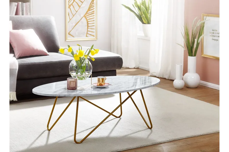 Willowdale Sofabord 120 cm Ovalt - Hvit/Gull - Møbler - Bord - Sofabord