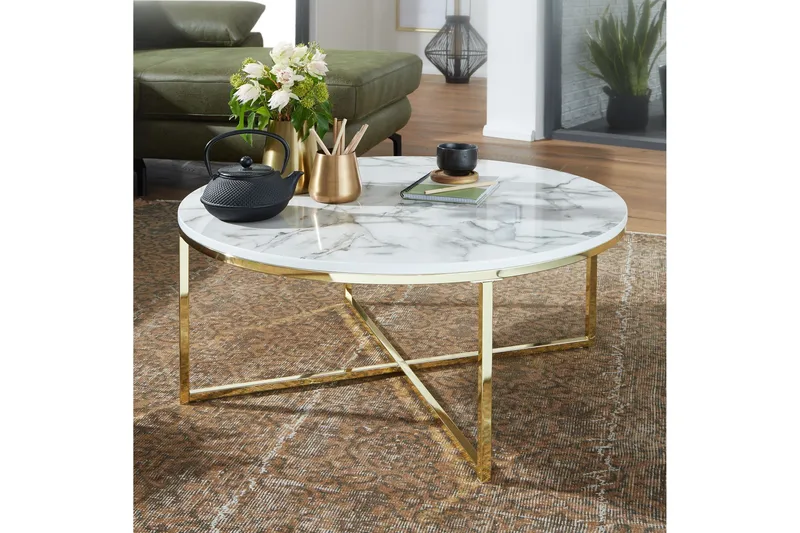 Willowdale Sofabord 80 cm Rundt - Hvit / grå / gull - Møbler - Bord - Sofabord