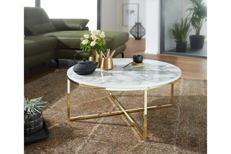 Willowdale Sofabord 80 cm Rundt - Hvit / grå / gull - Møbler - Bord - Sofabord