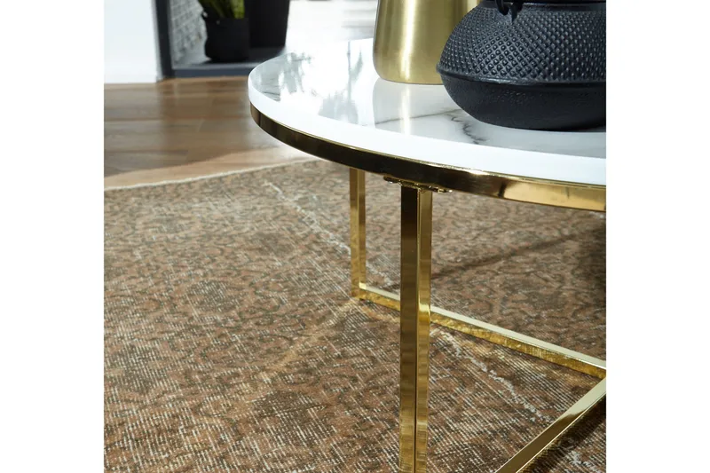 Willowdale Sofabord 80 cm Rundt - Hvit / grå / gull - Møbler - Bord - Sofabord