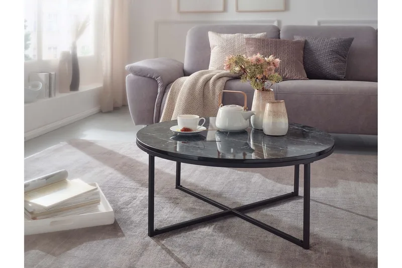 Willowdale Sofabord 80 cm Rundt - Svart/Grå - Møbler - Bord - Sofabord