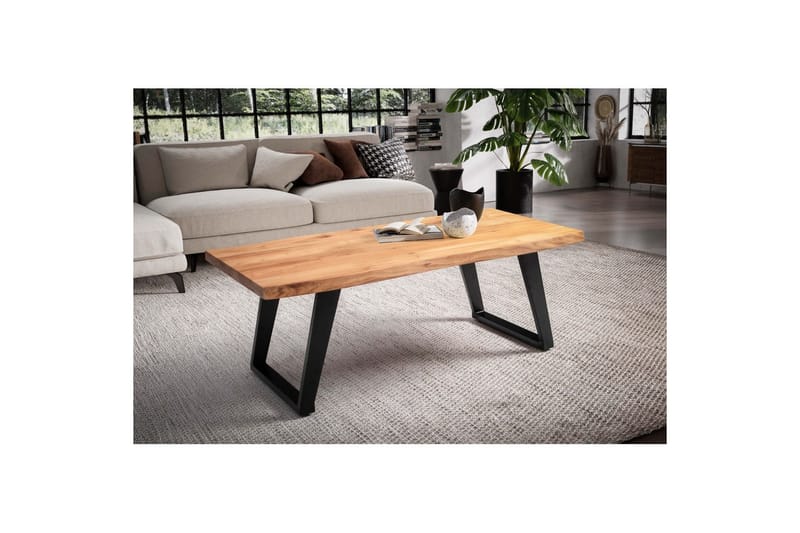Sofabord Wohnling 120 cm heltre trekant rektangulær landstil Svart, vinklet løper - Svart, vinklet løper - Møbler - Bord - Sofabord