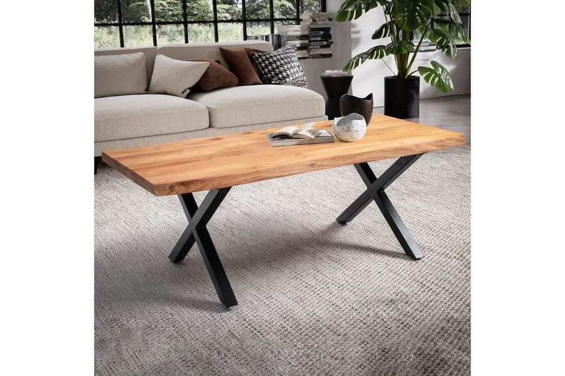 Sofabord Wohnling 120 cm heltre trekant rektangulær landstil Svart, X-ramme - Svart, X-ramme - Møbler - Bord - Sofabord