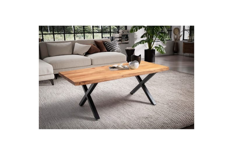 Sofabord Wohnling 120 cm heltre trekant rektangulær landstil Svart, X-ramme - Svart, X-ramme - Møbler - Bord - Sofabord