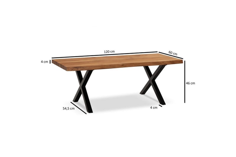 Sofabord Wohnling 120 cm heltre trekant rektangulær landstil Svart, X-ramme - Svart, X-ramme - Møbler - Bord - Sofabord
