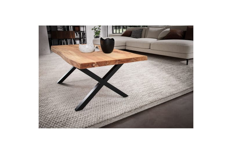 Sofabord Wohnling 120 cm heltre trekant rektangulær landstil Svart, X-ramme - Svart, X-ramme - Møbler - Bord - Sofabord
