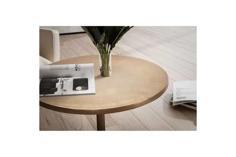 Sofabord Wohnling 60 cm rundt gullfarget metallramme industriell - Møbler - Bord - Sofabord