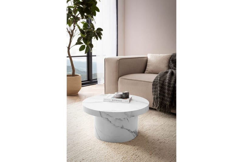 Sofabord Wohnling 60 cm stuebord sofabord rundt lite salongbord moderne Marmor Hvit - Marmor Hvit - Møbler - Bord - Sofabord