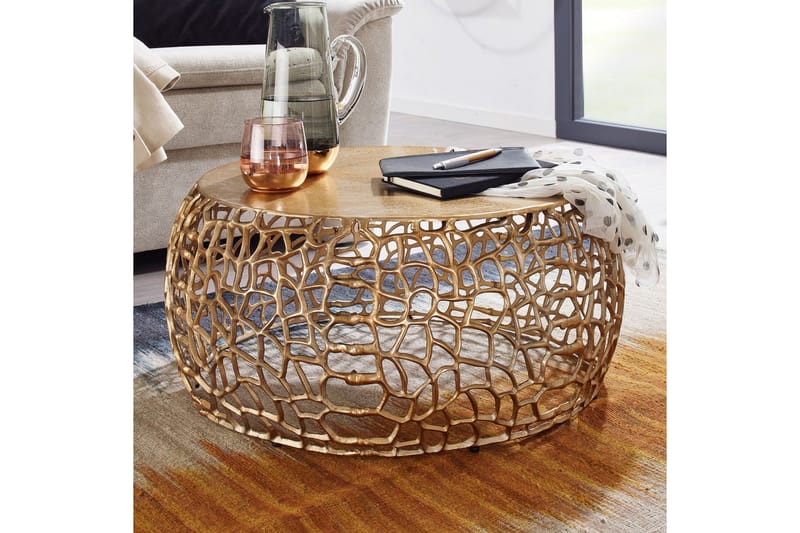 Sofabord Wohnling aluminiumstøp, rund 60 cm håndlaget, moderne stil Gull - Gull - Møbler - Bord - Sofabord