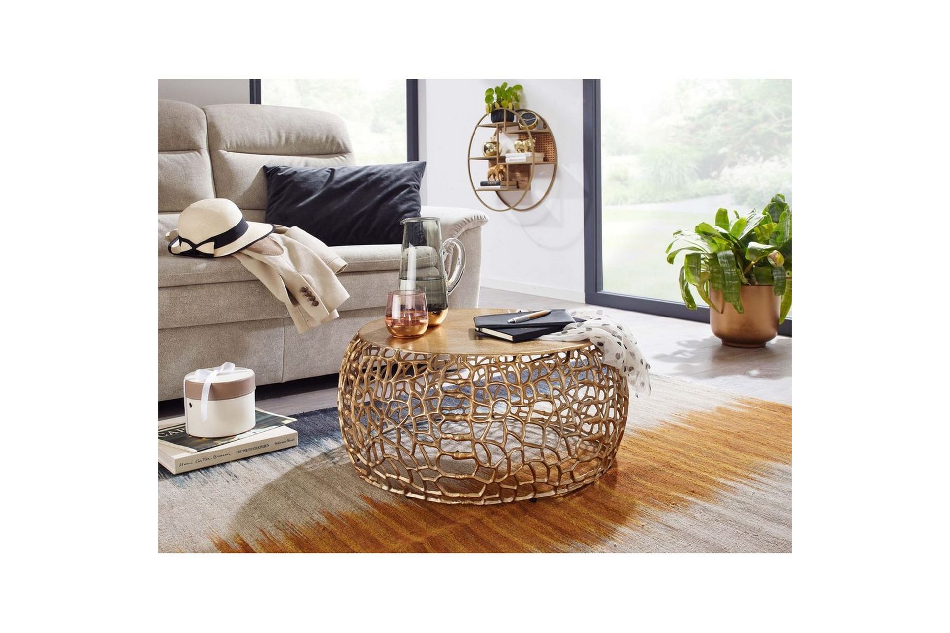 Sofabord Wohnling aluminiumstøp, rund 60 cm håndlaget, moderne stil Gull - Gull - Møbler - Bord - Sofabord