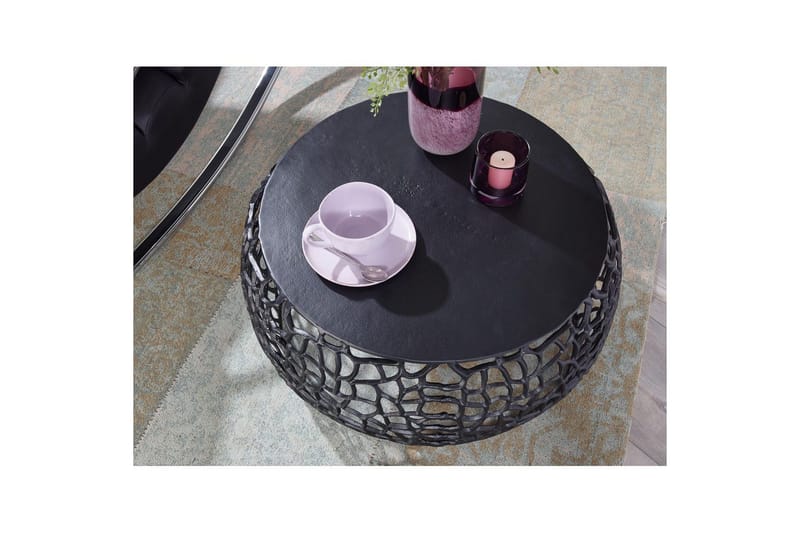 Sofabord Wohnling aluminiumstøp, rund 60 cm håndlaget, moderne stil Svart - Svart - Møbler - Bord - Sofabord