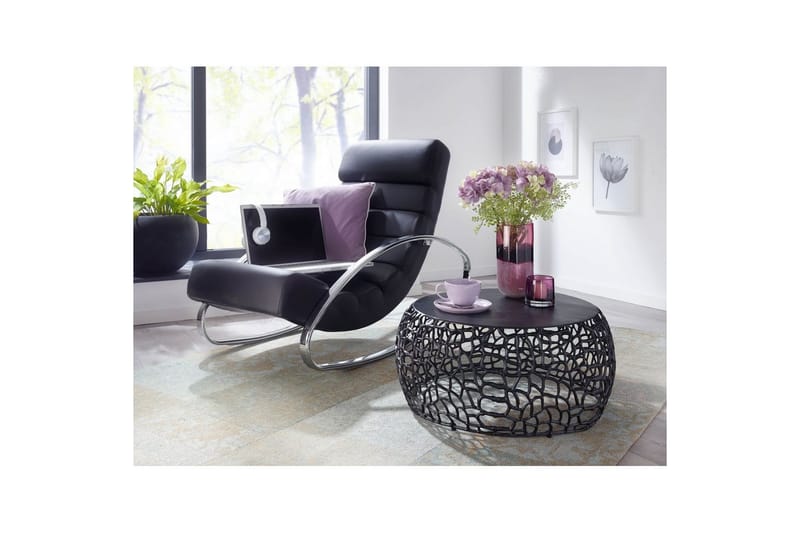 Sofabord Wohnling aluminiumstøp, rund 60 cm håndlaget, moderne stil Svart - Svart - Møbler - Bord - Sofabord