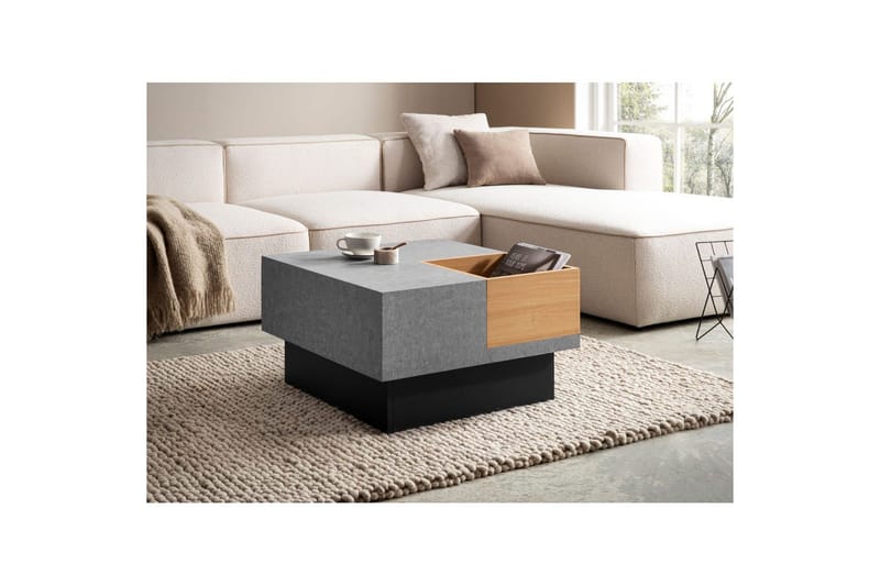 Sofabord Wohnling Betongutseende kvadratisk 65 cm med oppbevaringsplass Moderne utseende - Møbler - Bord - Sofabord