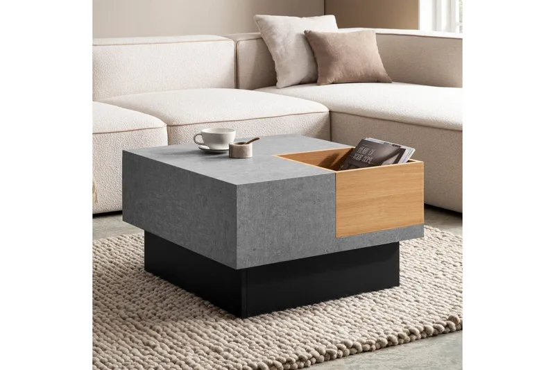 Sofabord Wohnling Betongutseende kvadratisk 65 cm med oppbevaringsplass Moderne utseende - Møbler - Bord - Sofabord