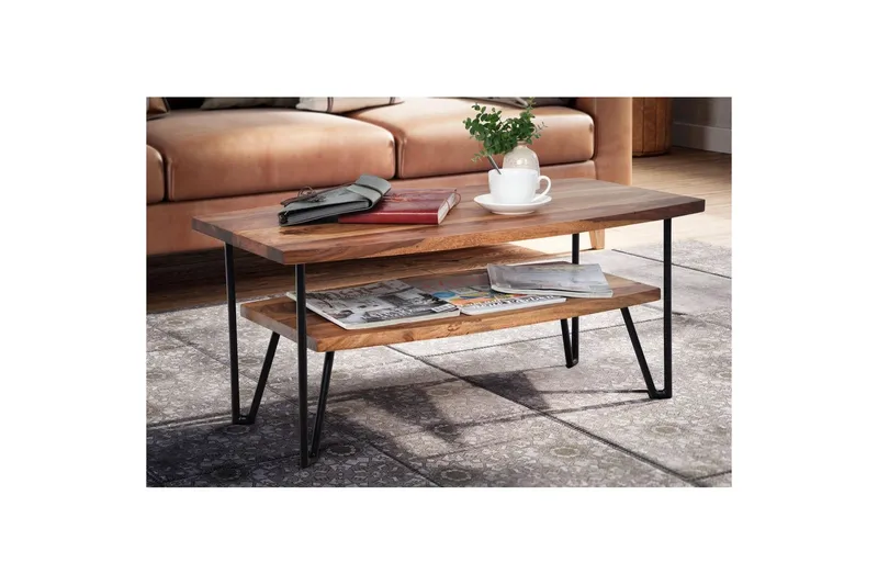 Sofabord Wohnling Heltre Rektangulær med Brett Landlig Stil Metallben - Møbler - Bord - Sofabord