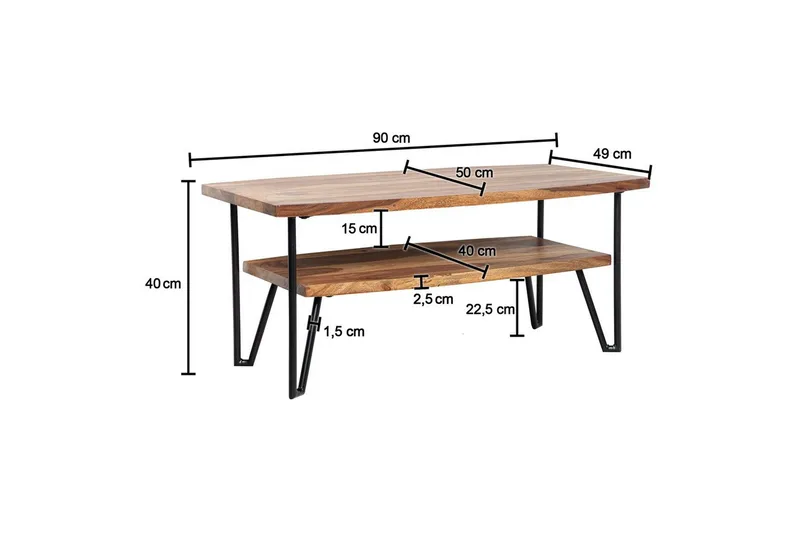 Sofabord Wohnling Heltre Rektangulær med Brett Landlig Stil Metallben - Møbler - Bord - Sofabord