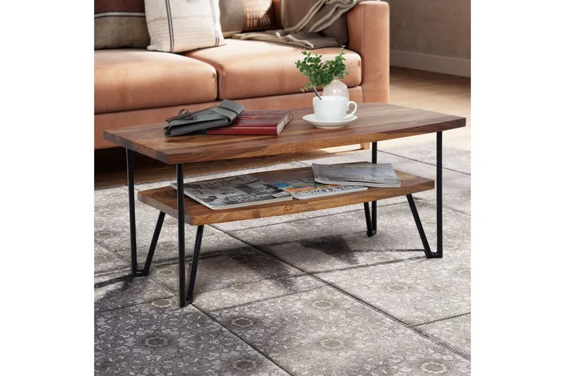 Sofabord Wohnling Heltre Rektangulær med Brett Landlig Stil Metallben - Møbler - Bord - Sofabord