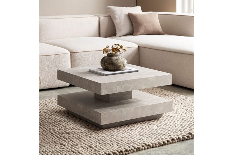 Sofabord Wohnling kvadrat 60 cm, steinoptikk stil, moderne utseende Beige - Beige - Møbler - Bord - Sofabord