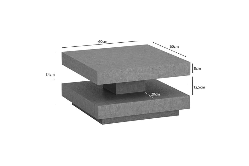 Sofabord Wohnling kvadrat 60 cm, steinoptikk stil, moderne utseende Grå - Grå - Møbler - Bord - Sofabord