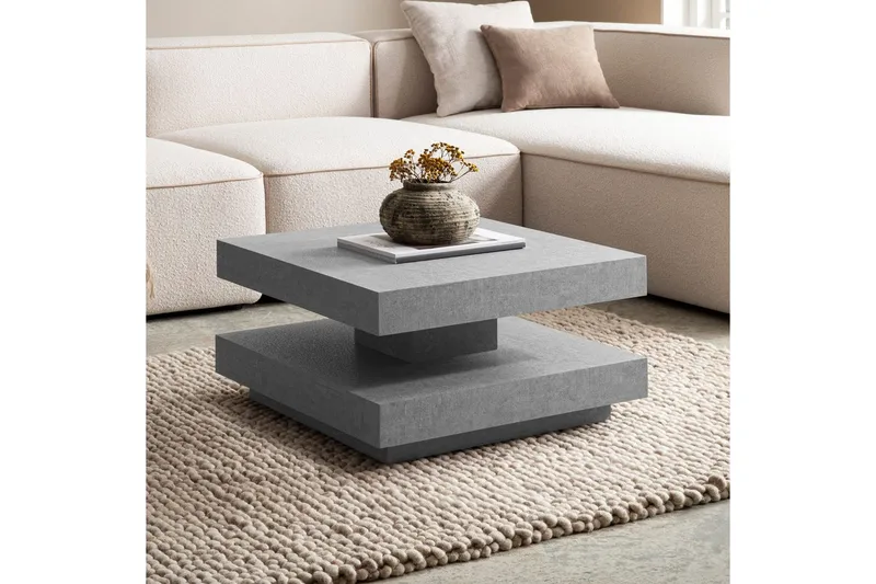 Sofabord Wohnling kvadrat 60 cm, steinoptikk stil, moderne utseende Grå - Grå - Møbler - Bord - Sofabord