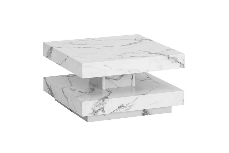 Sofabord Wohnling kvadrat 60 cm, steinoptikk stil, moderne utseende Marmor Hvit, Marmor Hvit