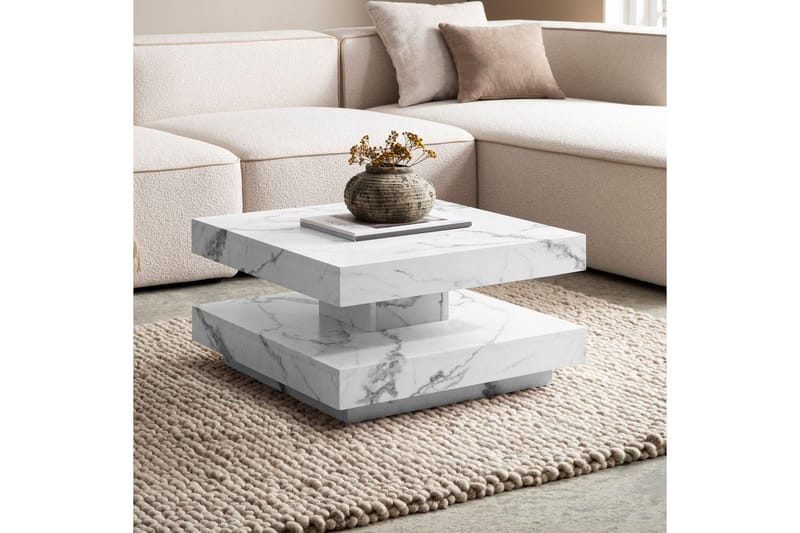 Sofabord Wohnling kvadrat 60 cm, steinoptikk stil, moderne utseende Marmor Hvit - Marmor Hvit - Møbler - Bord - Sofabord