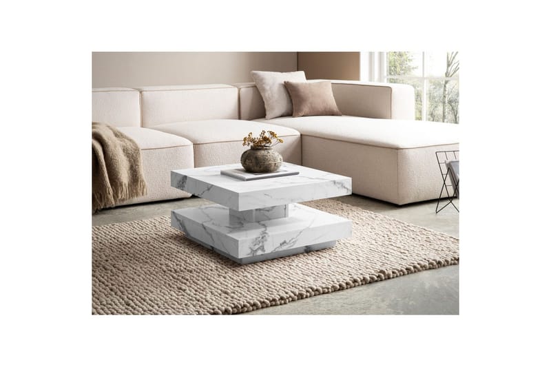 Sofabord Wohnling kvadrat 60 cm, steinoptikk stil, moderne utseende Marmor Hvit - Marmor Hvit - Møbler - Bord - Sofabord