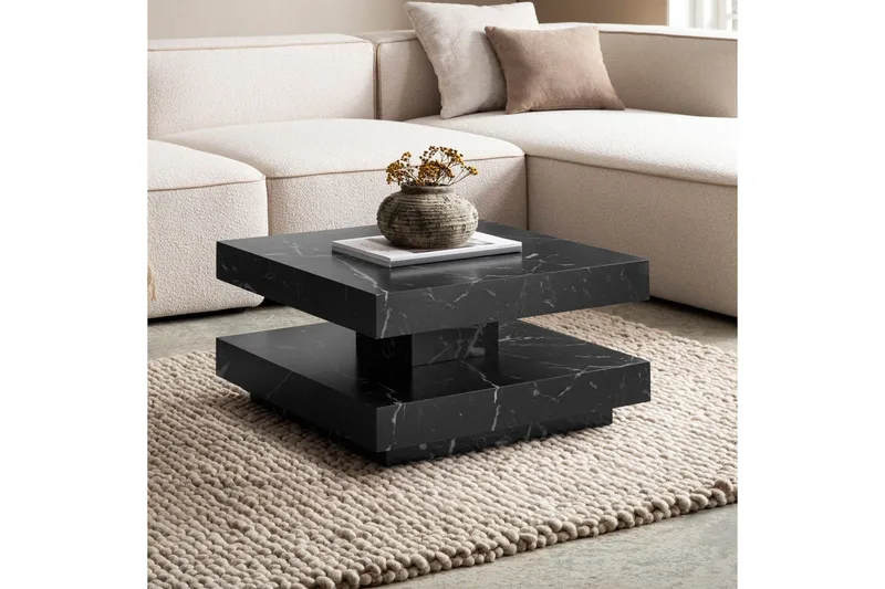 Sofabord Wohnling kvadrat 60 cm, steinoptikk stil, moderne utseende Svart marmor - Svart marmor - Møbler - Bord - Sofabord