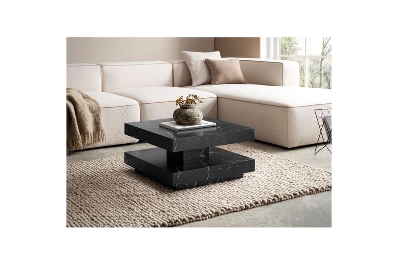 Sofabord Wohnling kvadrat 60 cm, steinoptikk stil, moderne utseende Svart marmor - Svart marmor - Møbler - Bord - Sofabord