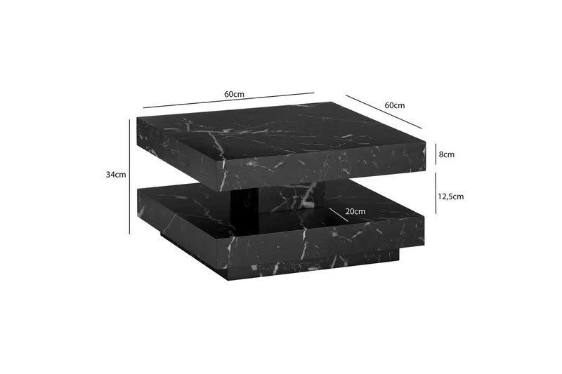 Sofabord Wohnling kvadrat 60 cm, steinoptikk stil, moderne utseende Svart marmor - Svart marmor - Møbler - Bord - Sofabord