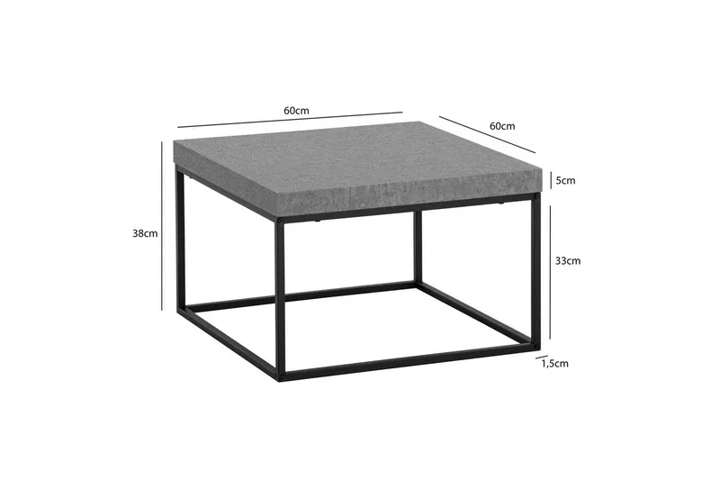 Sofabord Wohnling kvadrat 60 cm steinoptikk stil, klassisk metallramme, moderne utseende Grå - Grå - Møbler - Bord - Sofabord