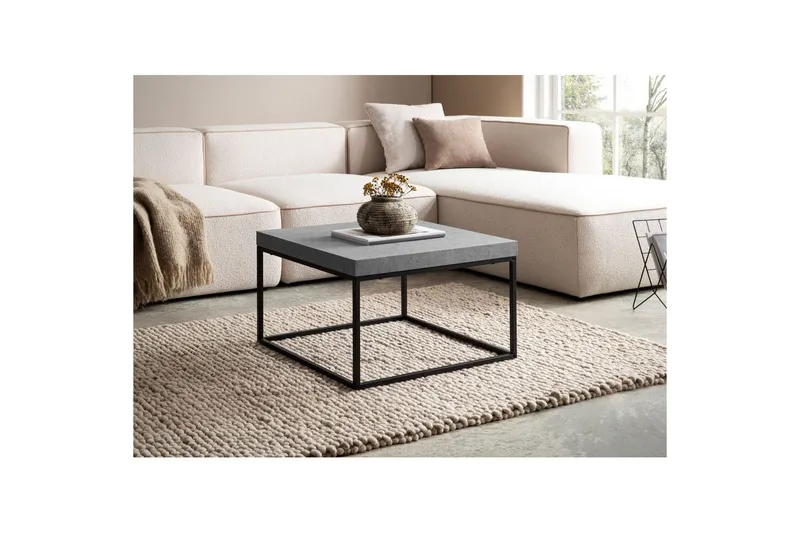 Sofabord Wohnling kvadrat 60 cm steinoptikk stil, klassisk metallramme, moderne utseende Grå - Grå - Møbler - Bord - Sofabord