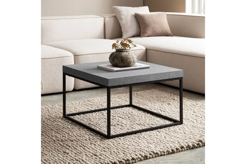 Sofabord Wohnling kvadrat 60 cm steinoptikk stil, klassisk metallramme, moderne utseende Grå - Grå - Møbler - Bord - Sofabord