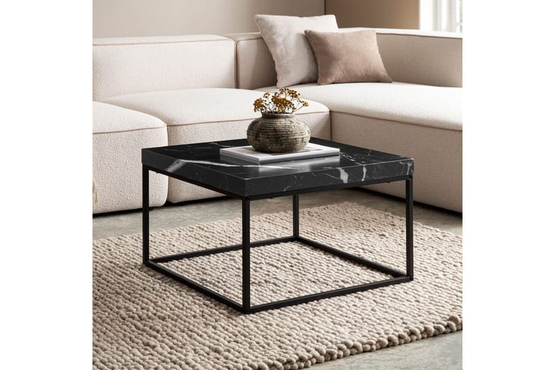 Sofabord Wohnling kvadrat 60 cm steinoptikk stil, klassisk metallramme, moderne utseende Svart marmor - Svart marmor - Møbler - Bord - Sofabord