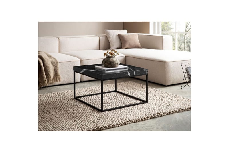 Sofabord Wohnling kvadrat 60 cm steinoptikk stil, klassisk metallramme, moderne utseende Svart marmor - Svart marmor - Møbler - Bord - Sofabord