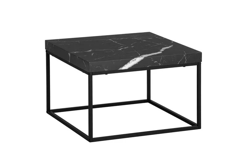 Sofabord Wohnling kvadrat 60 cm steinoptikk stil, klassisk metallramme, moderne utseende Svart marmor - Svart marmor - Møbler - Bord - Sofabord