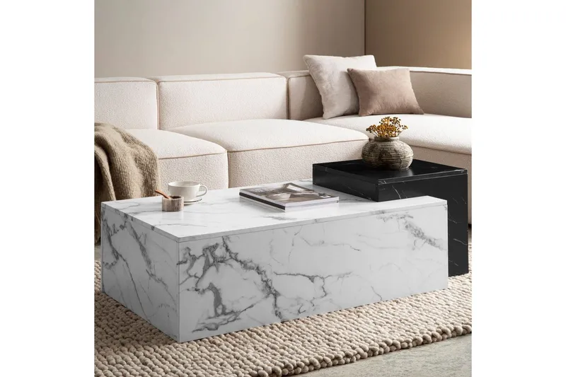 Sofabord Wohnling Marmorblokk Utseende Rektangulær Moderne - Møbler - Bord - Sofabord
