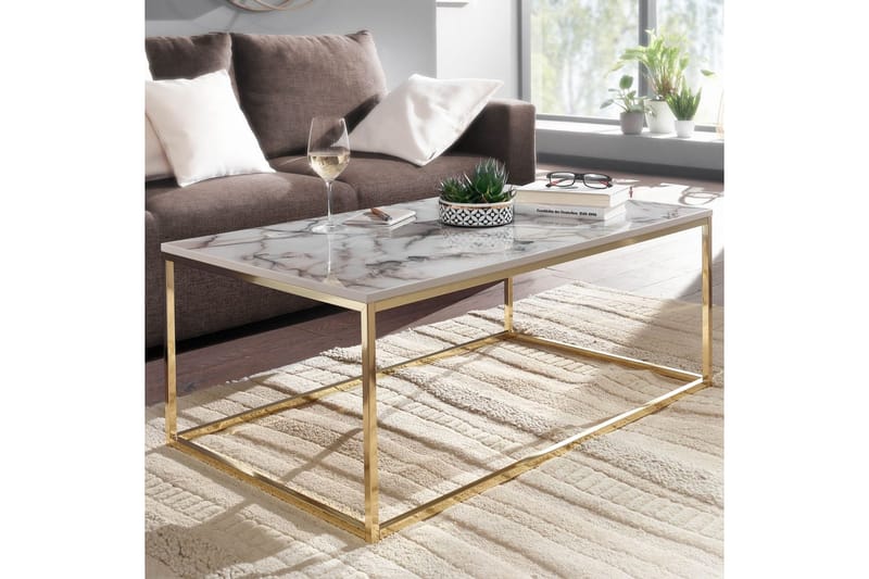 Sofabord Wohnling marmorstil, rektangulær elegant, moderne stil Gull, Marmorhvit - Gull, Marmorhvit - Møbler - Bord - Sofabord