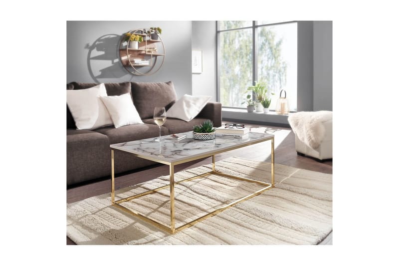 Sofabord Wohnling marmorstil, rektangulær elegant, moderne stil Gull, Marmorhvit - Gull, Marmorhvit - Møbler - Bord - Sofabord